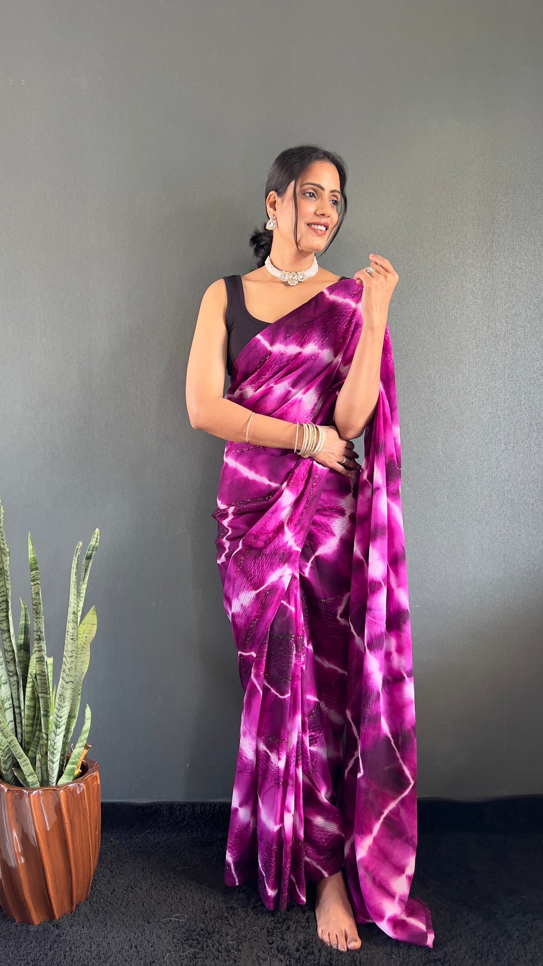 Purple Color Georgette Saree With Beautiful Blouse