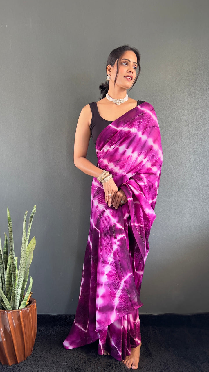 Purple Color Georgette Saree With Beautiful Blouse