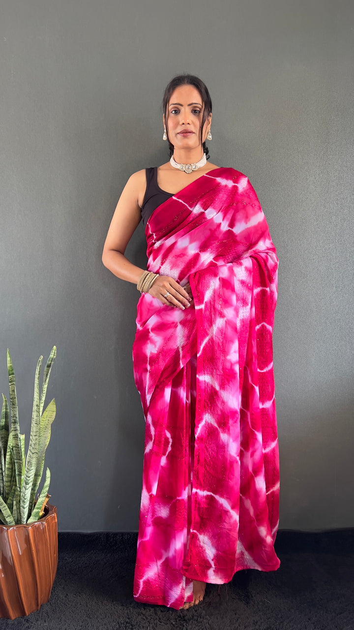 Pink Color Georgette Saree With Beautiful Blouse