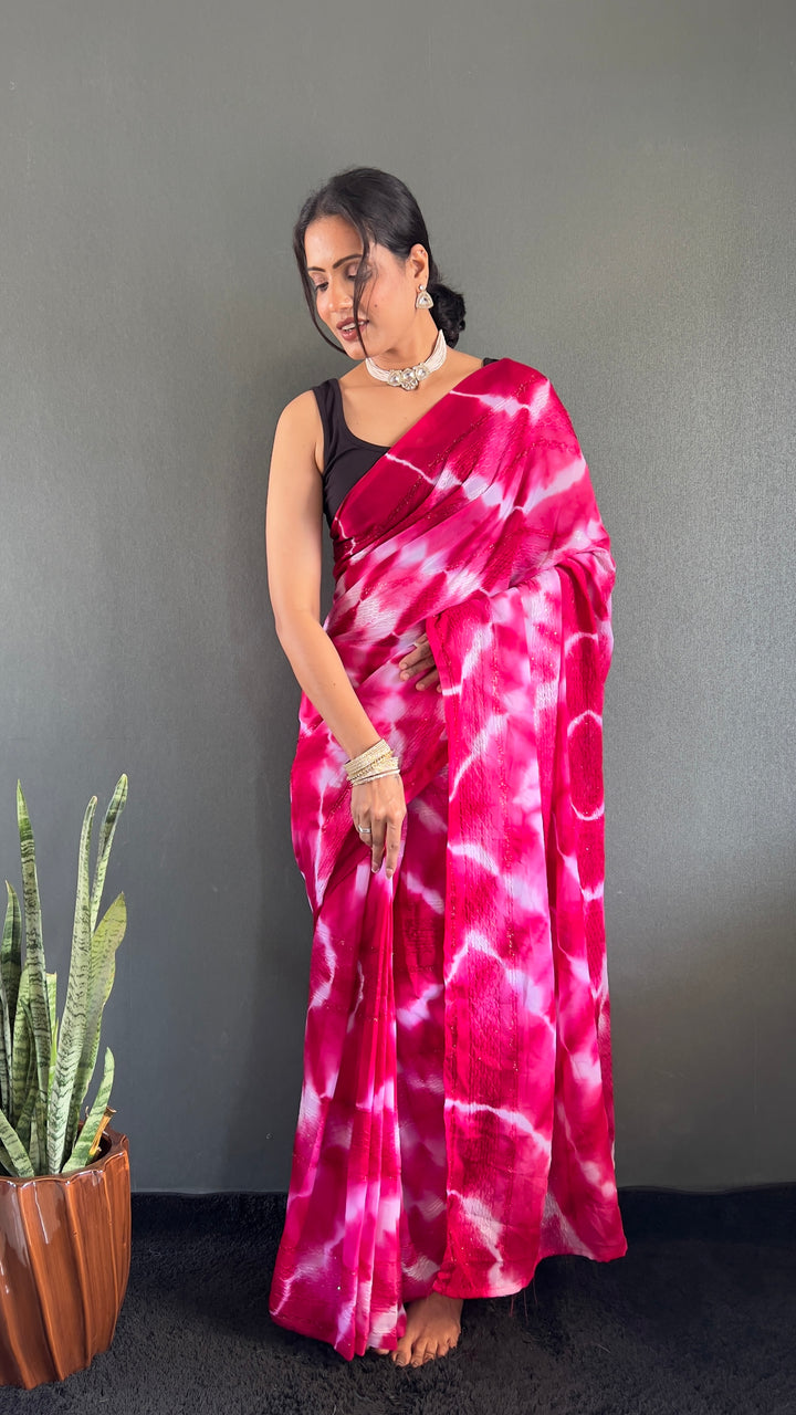 Pink Color Georgette Saree With Beautiful Blouse