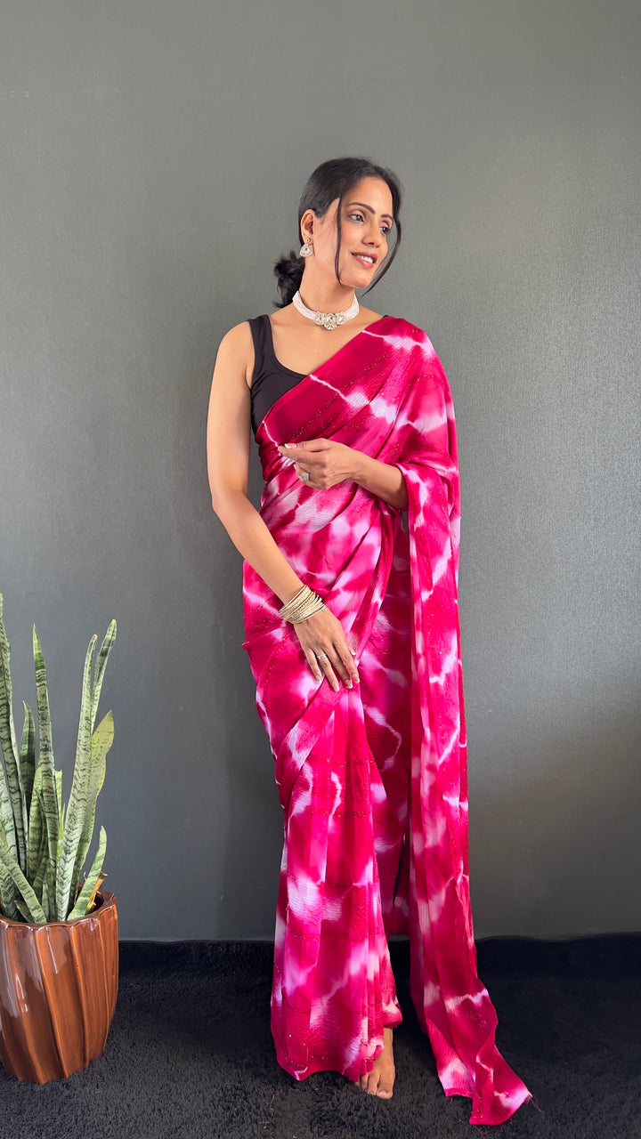 Pink Color Georgette Saree With Beautiful Blouse
