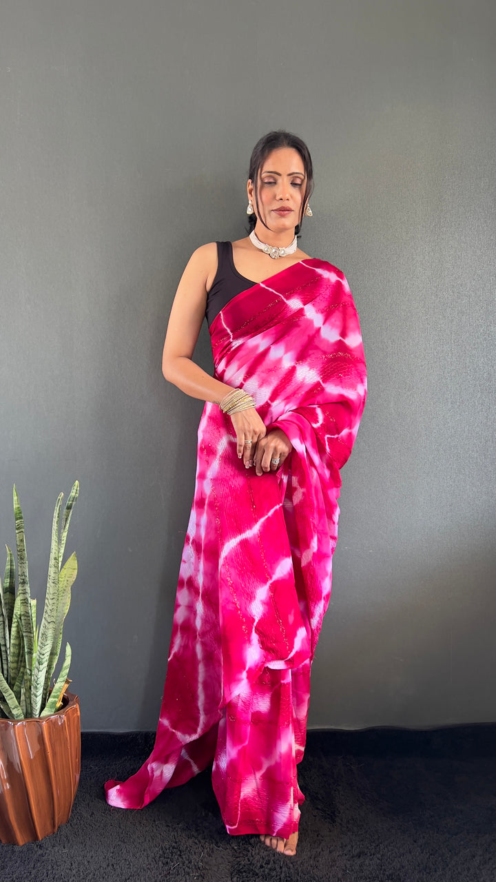 Pink Color Georgette Saree With Beautiful Blouse