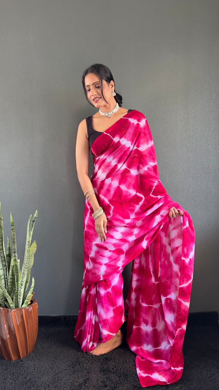 Pink Color Georgette Saree With Beautiful Blouse