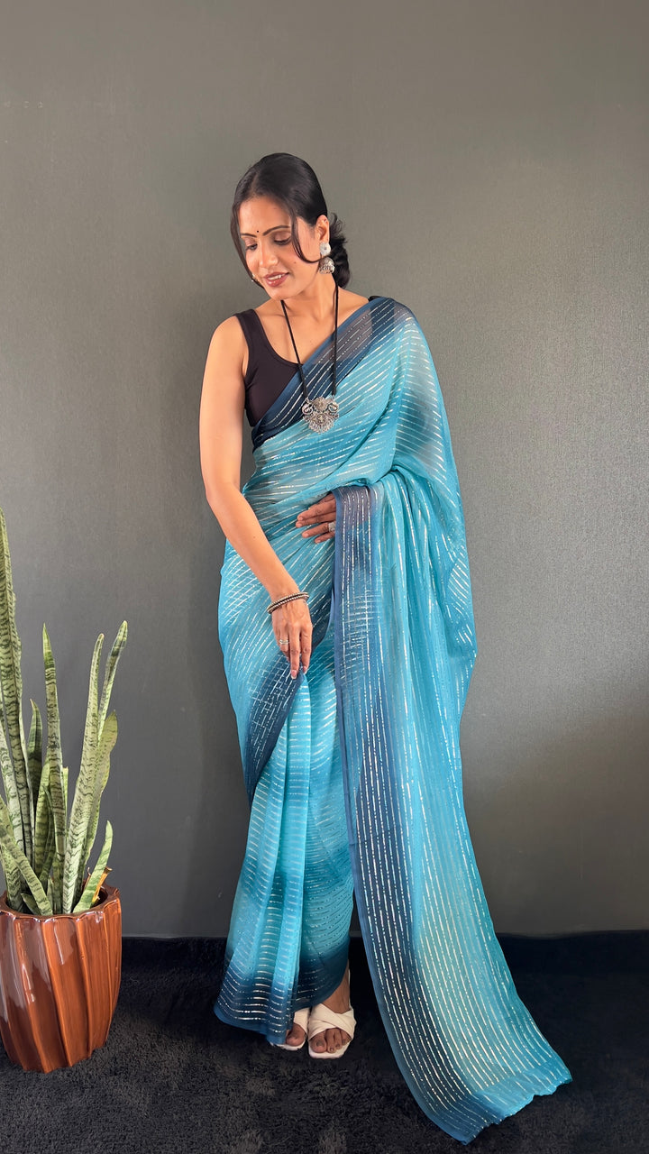 Sky Blue Color Georgette Saree With Beautiful Blouse