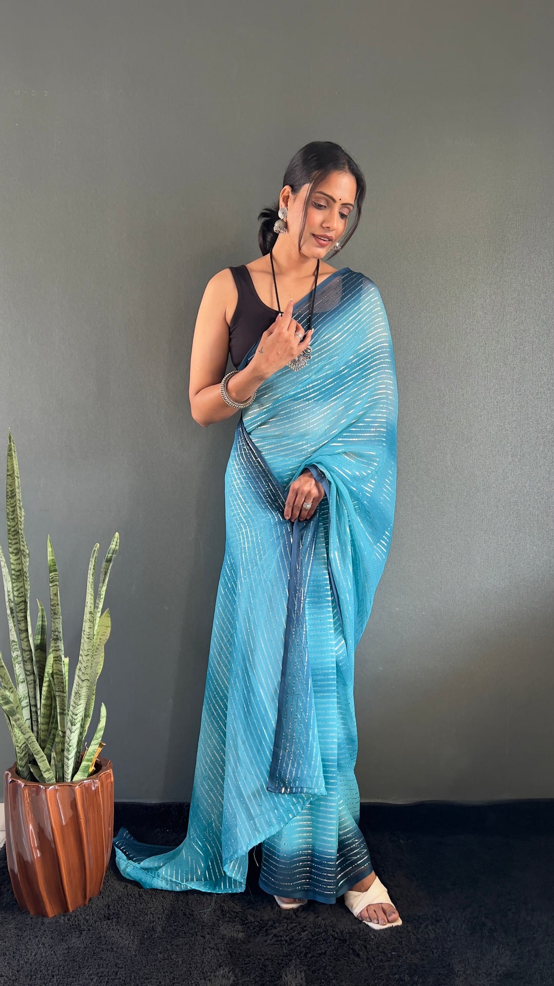 Sky Blue Color Georgette Saree With Beautiful Blouse