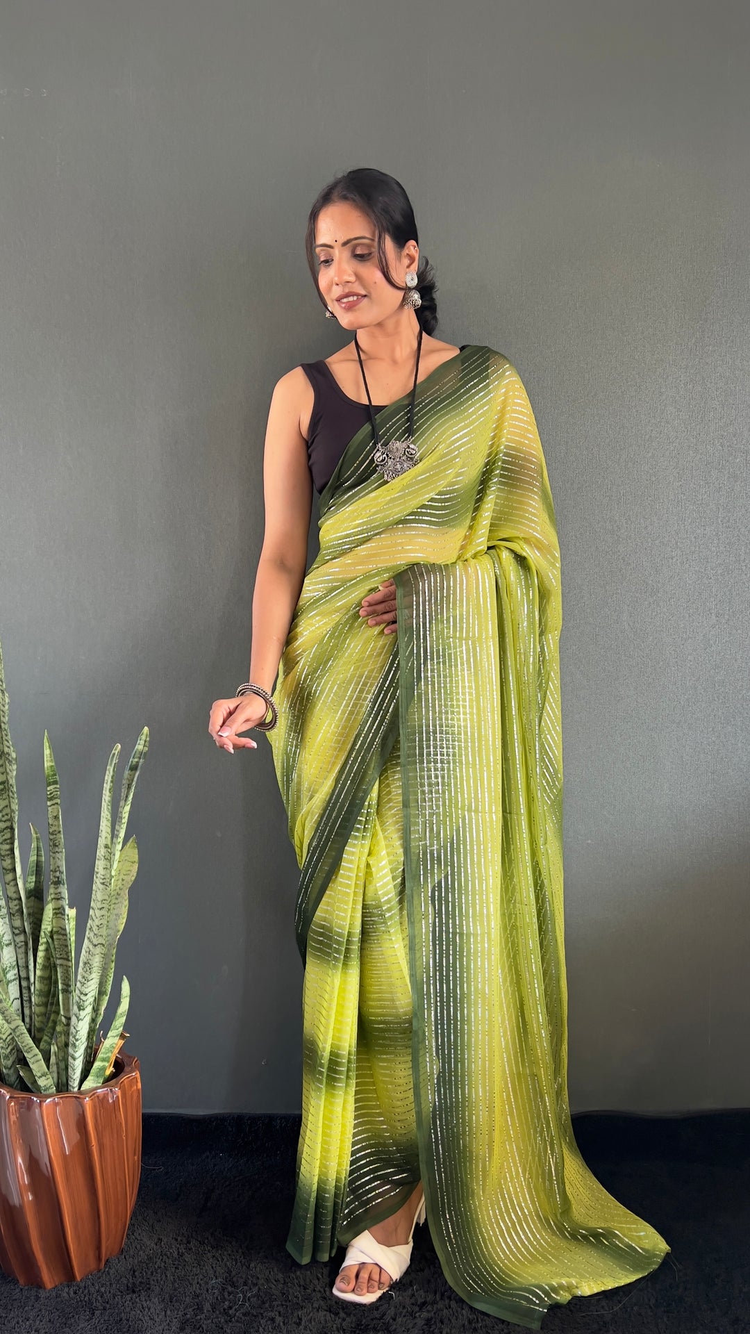 Lemon Yellow Color Georgette Saree With Beautiful Blouse