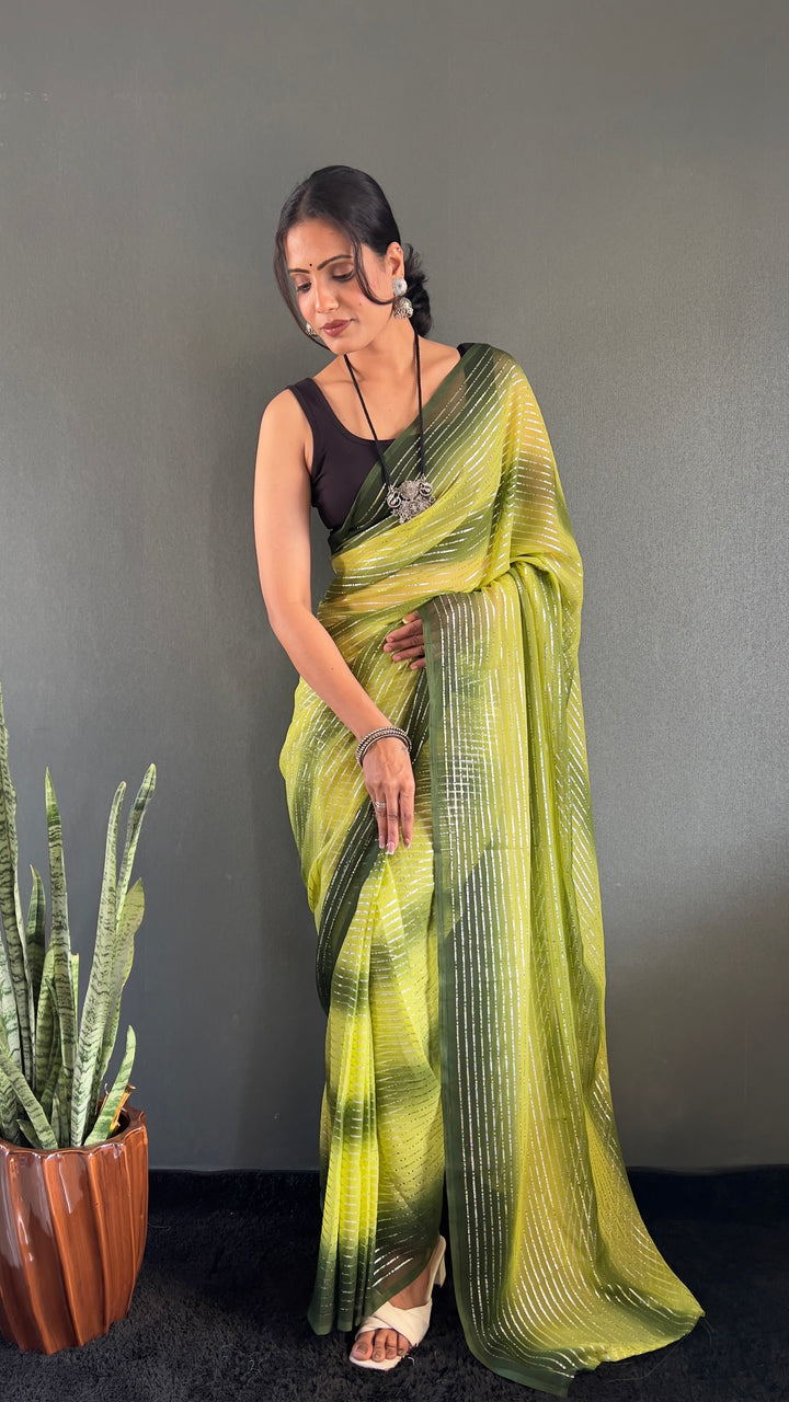 Lemon Yellow Color Georgette Saree With Beautiful Blouse