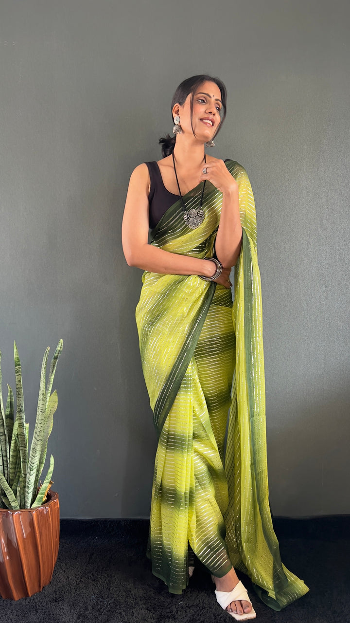 Lemon Yellow Color Georgette Saree With Beautiful Blouse