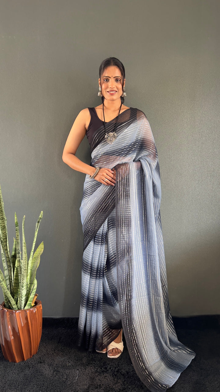 Black-Gray Color Georgette Saree With Beautiful Blouse
