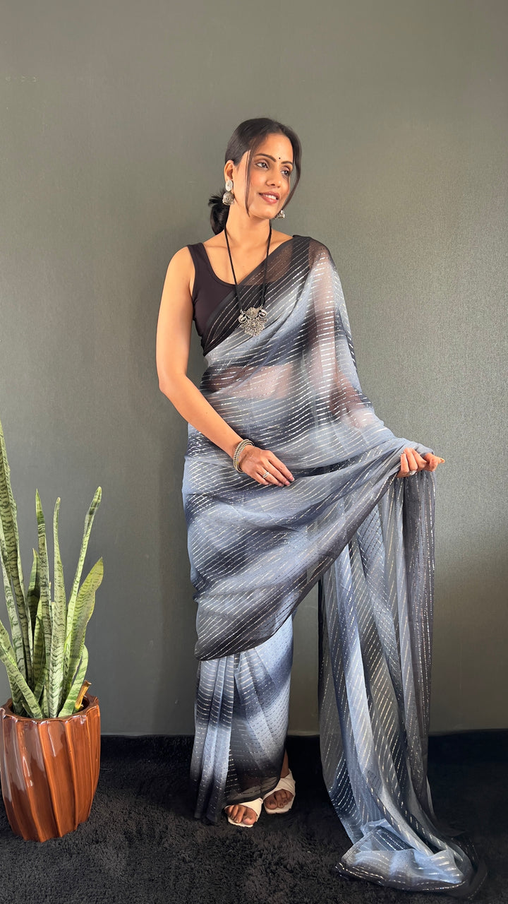 Black-Gray Color Georgette Saree With Beautiful Blouse