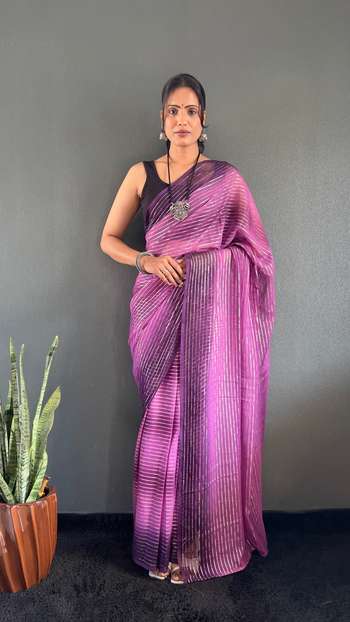 Purple Color Georgette Saree With Beautiful Blouse