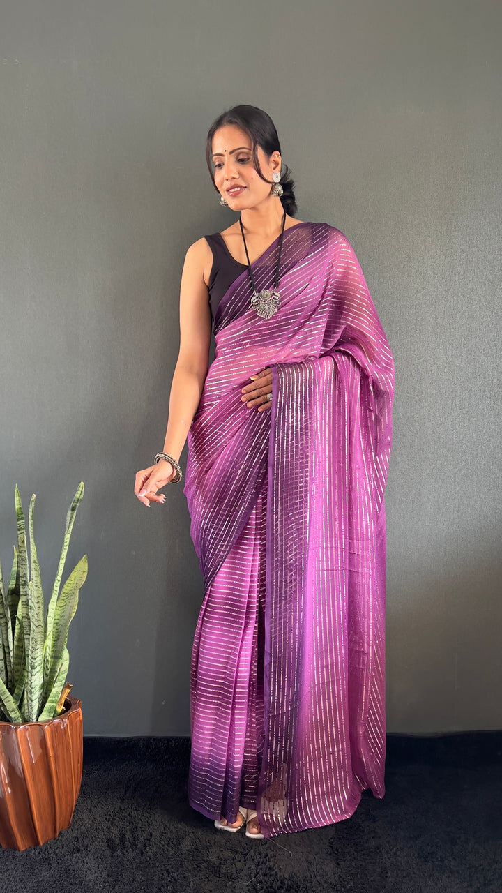 Purple Color Georgette Saree With Beautiful Blouse