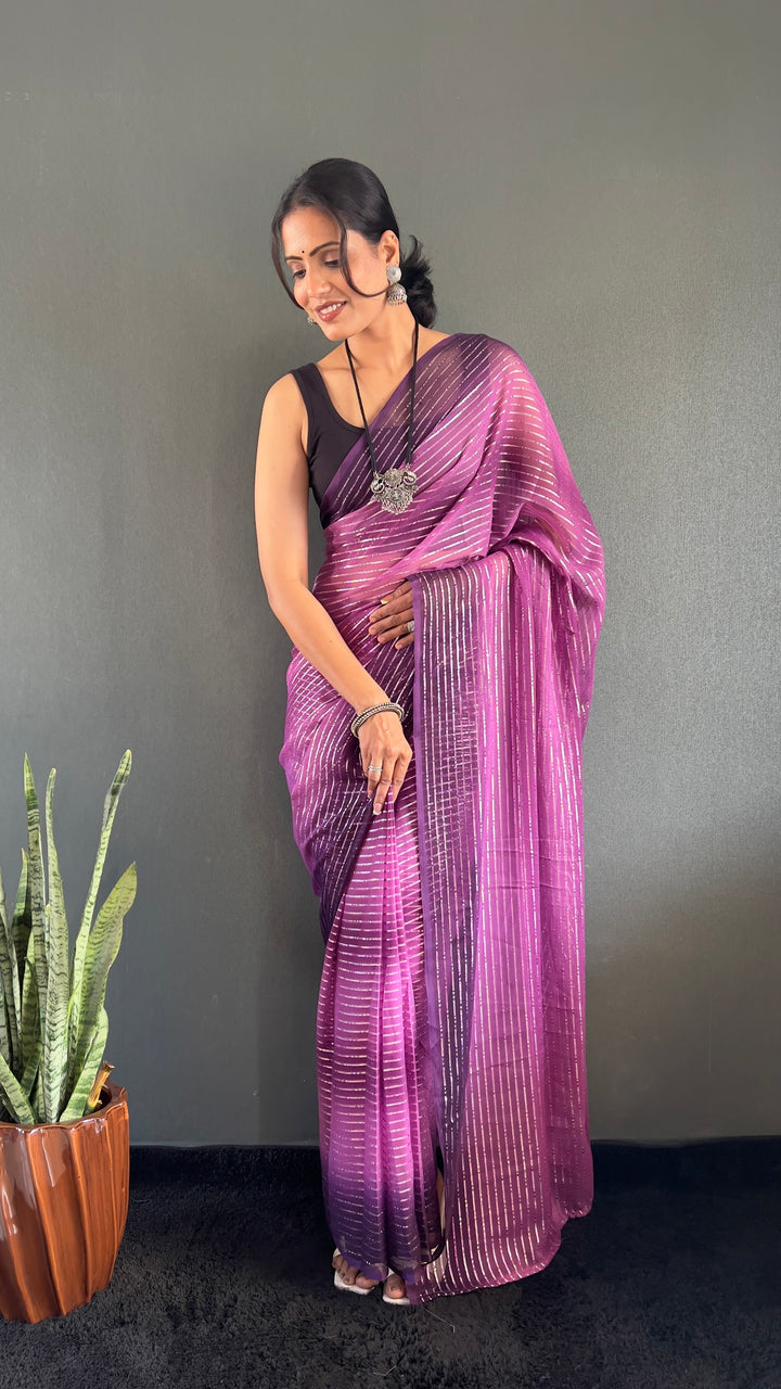 Purple Color Georgette Saree With Beautiful Blouse