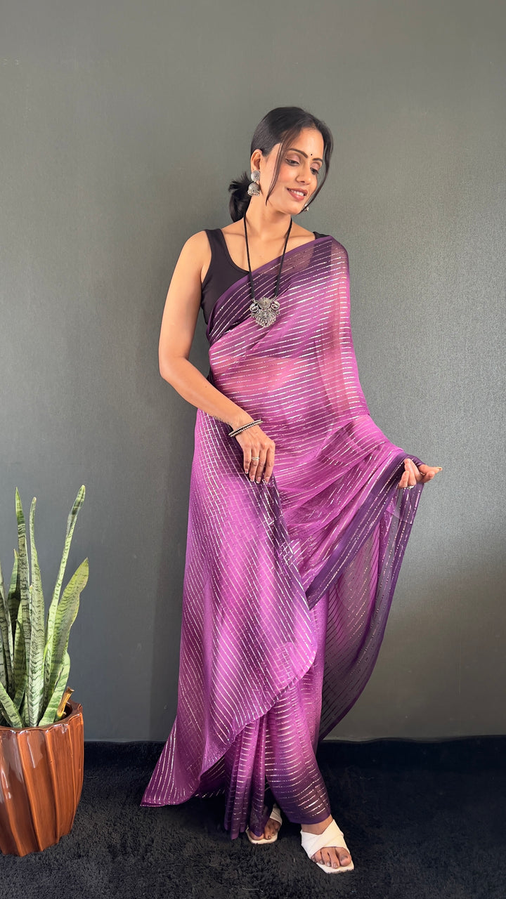 Purple Color Georgette Saree With Beautiful Blouse