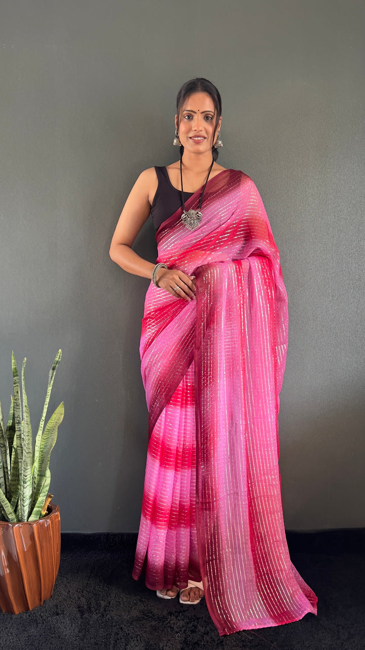 Pink Color Georgette Saree With Beautiful Blouse