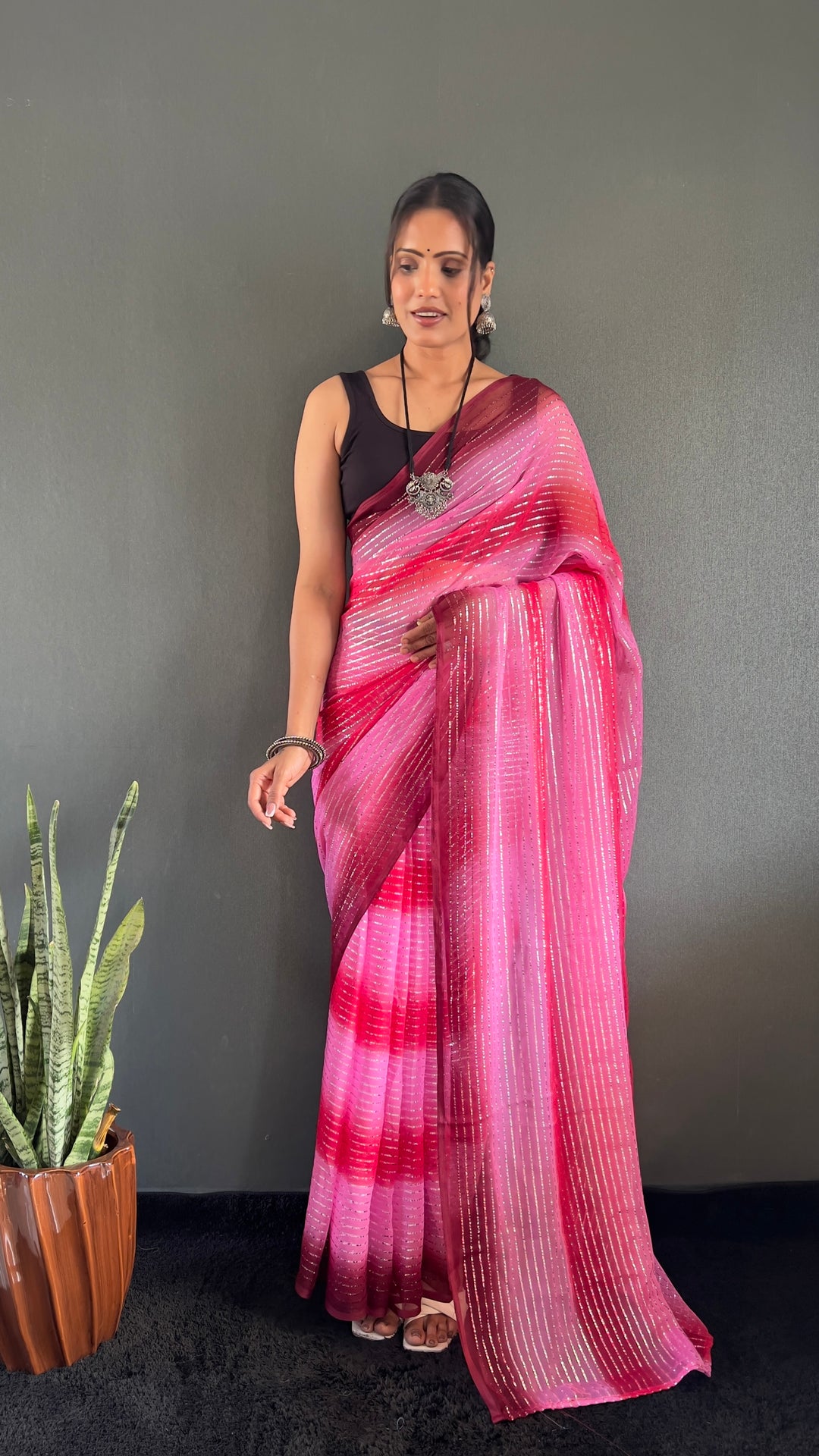 Pink Color Georgette Saree With Beautiful Blouse
