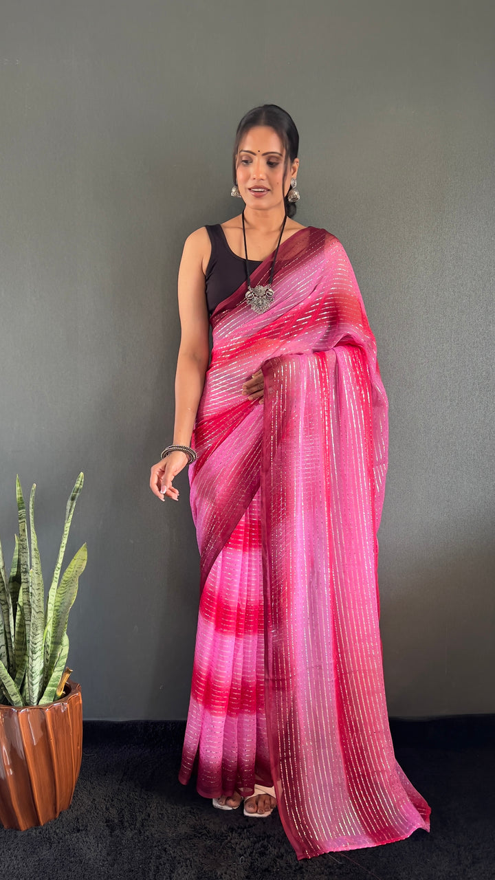 Pink Color Georgette Saree With Beautiful Blouse