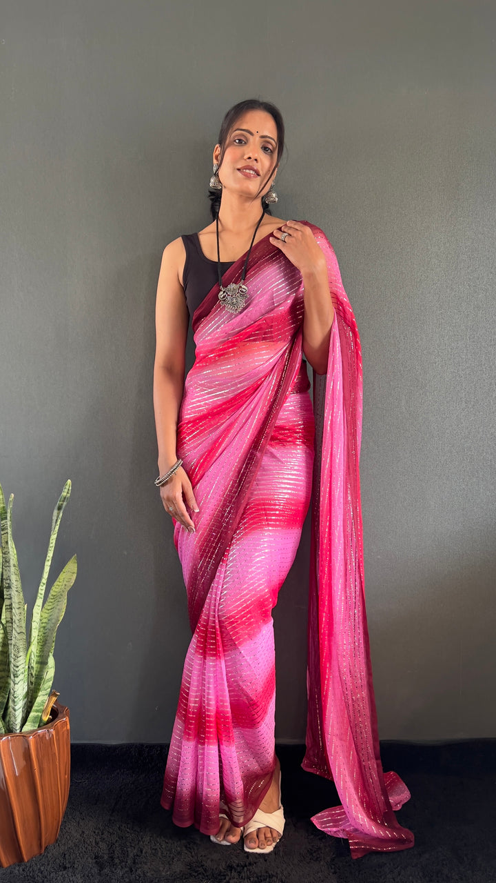 Pink Color Georgette Saree With Beautiful Blouse