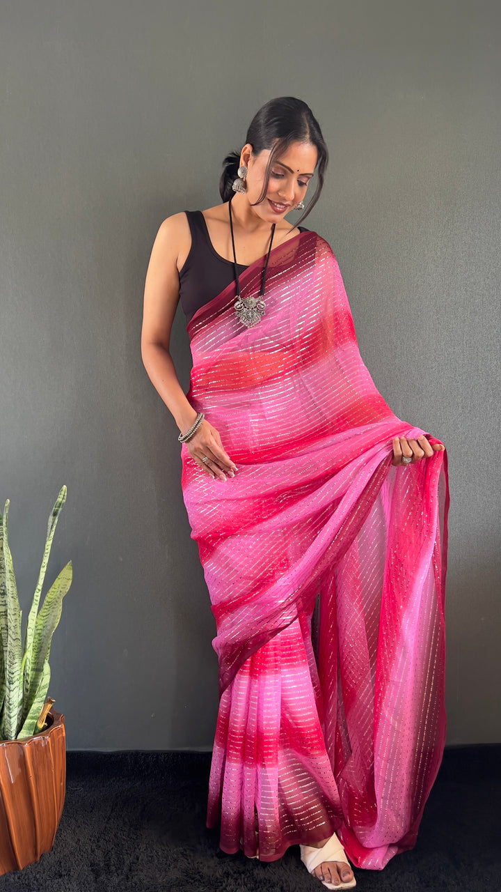 Pink Color Georgette Saree With Beautiful Blouse