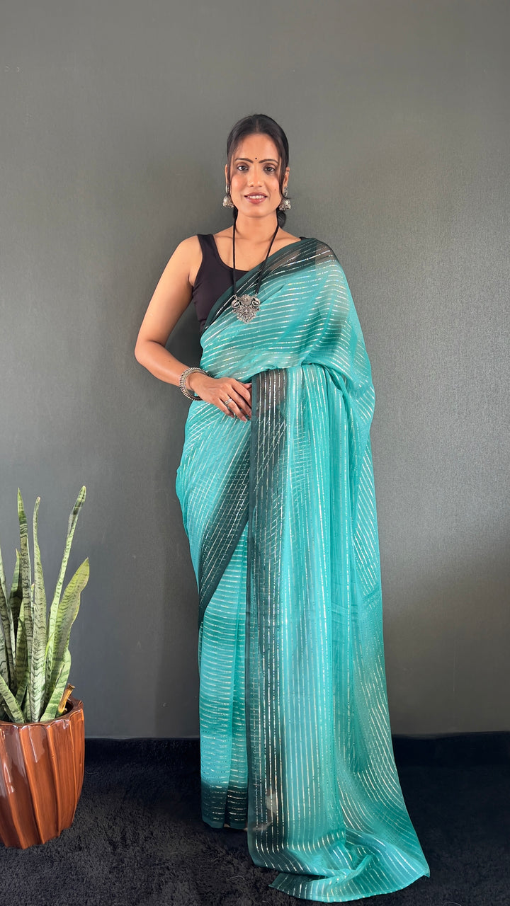 Sea Green Color Georgette Saree With Beautiful Blouse