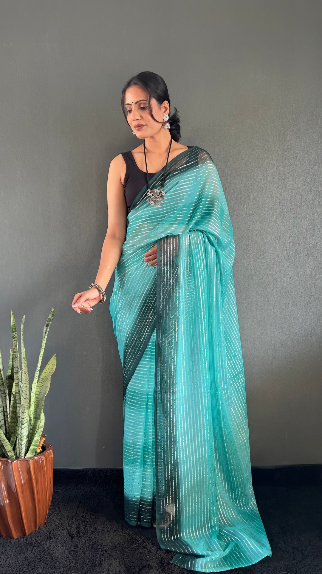 Sea Green Color Georgette Saree With Beautiful Blouse