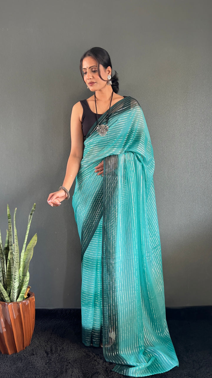 Sea Green Color Georgette Saree With Beautiful Blouse