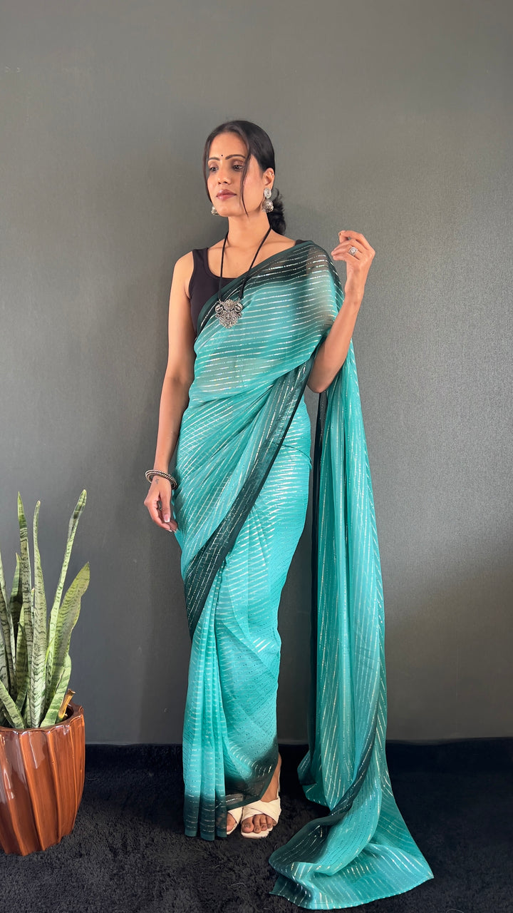 Sea Green Color Georgette Saree With Beautiful Blouse