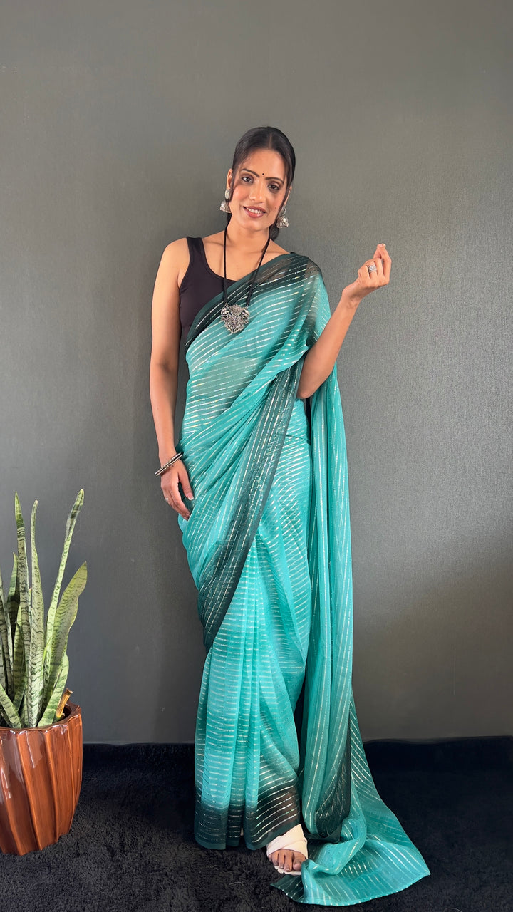 Sea Green Color Georgette Saree With Beautiful Blouse