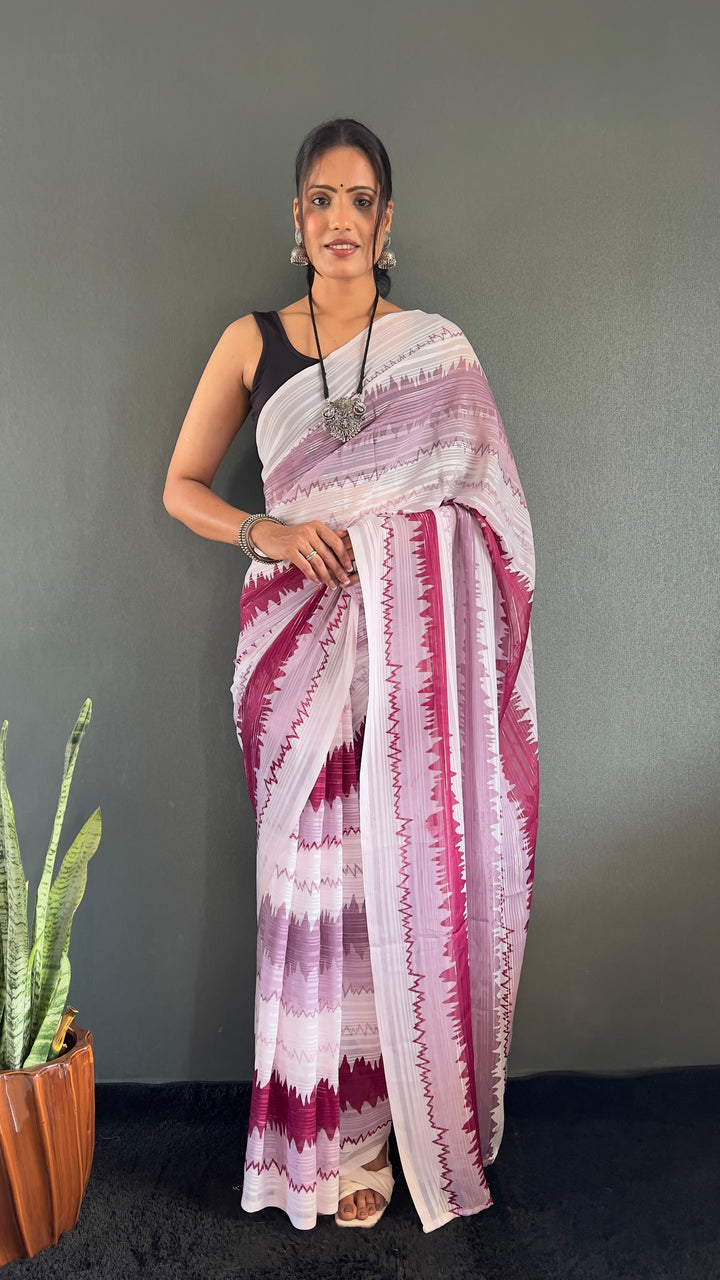 White-Maroon Color Naylone Saree With Beautiful Blouse