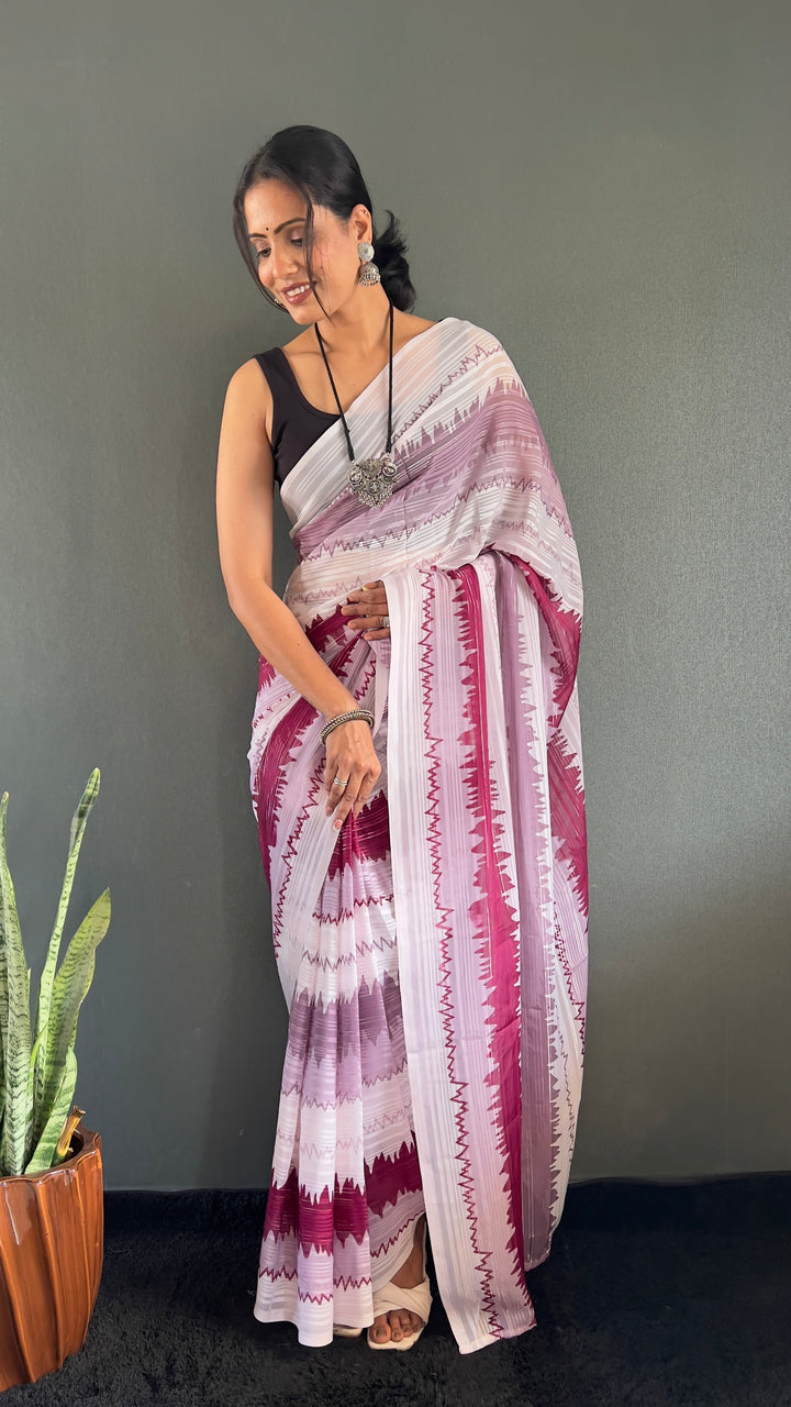 White-Maroon Color Naylone Saree With Beautiful Blouse