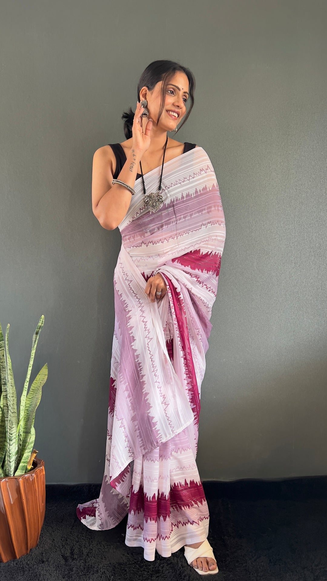 White-Maroon Color Naylone Saree With Beautiful Blouse