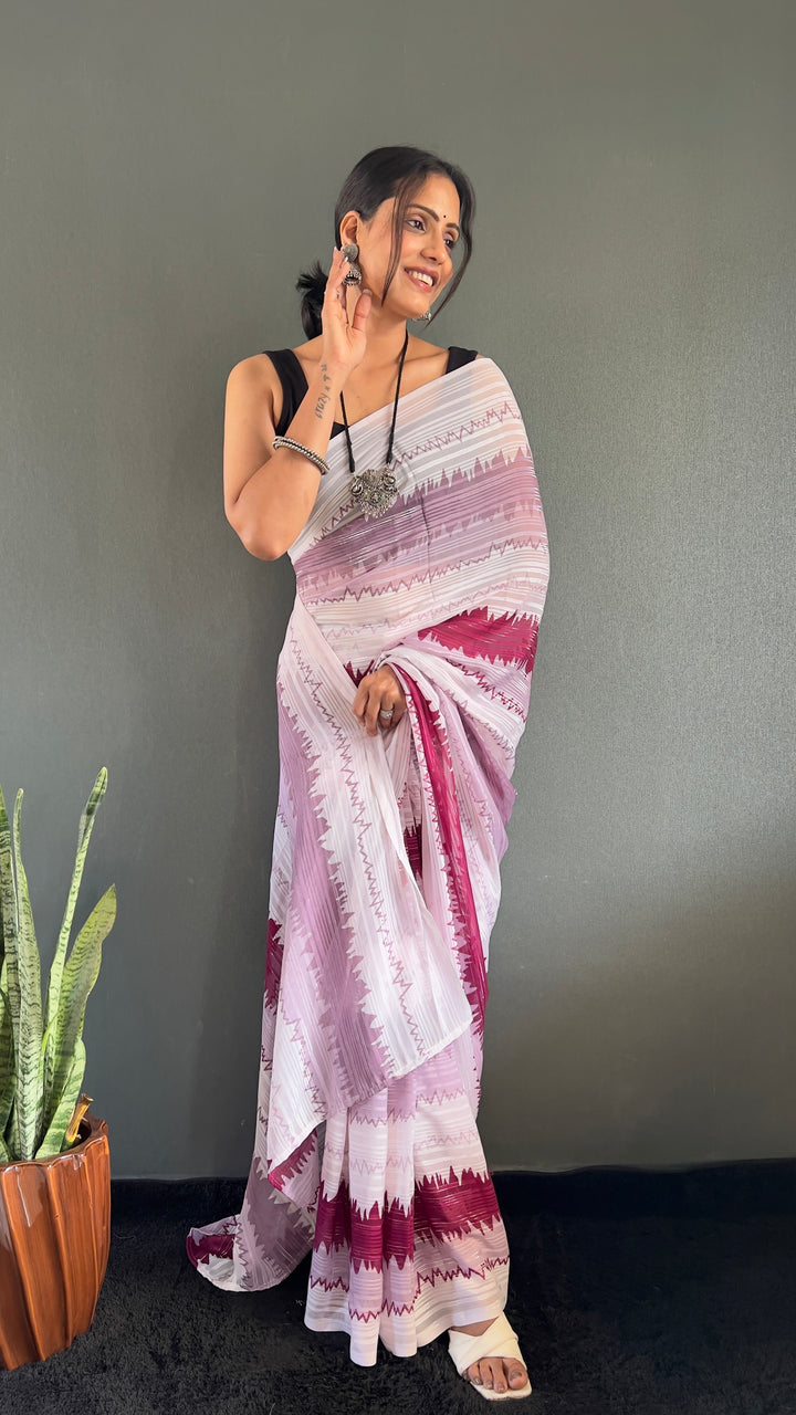 White-Maroon Color Naylone Saree With Beautiful Blouse