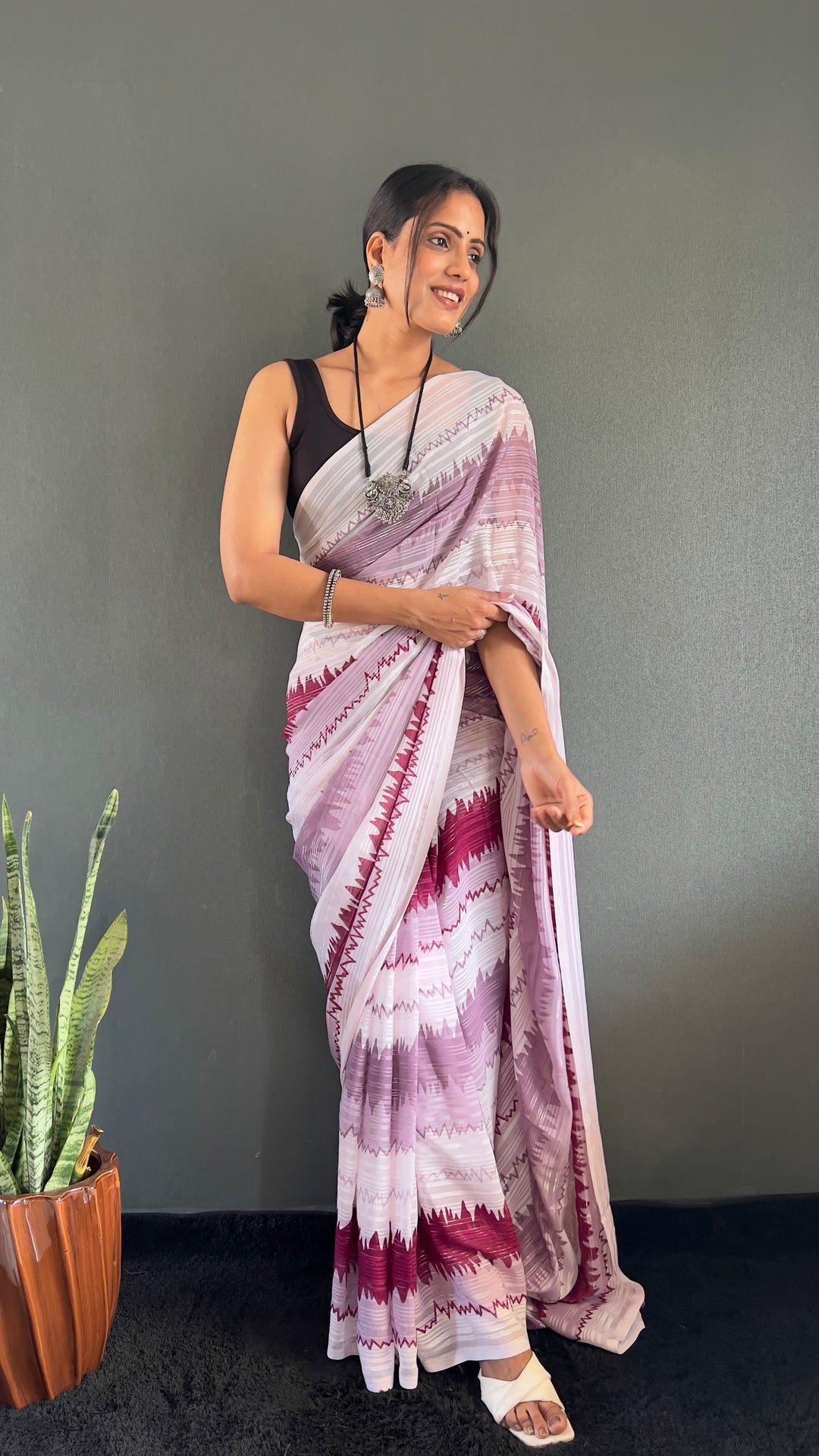 White-Maroon Color Naylone Saree With Beautiful Blouse