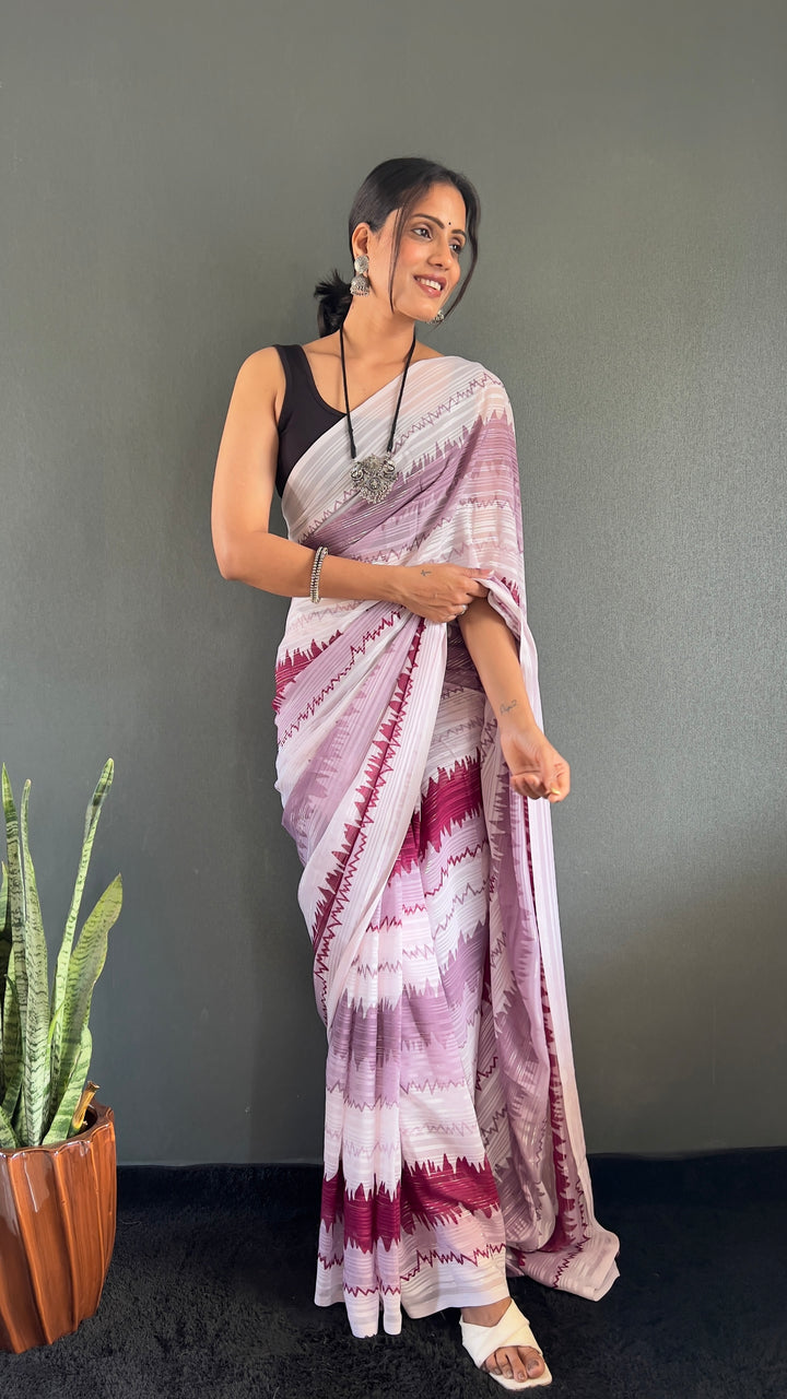 White-Maroon Color Naylone Saree With Beautiful Blouse