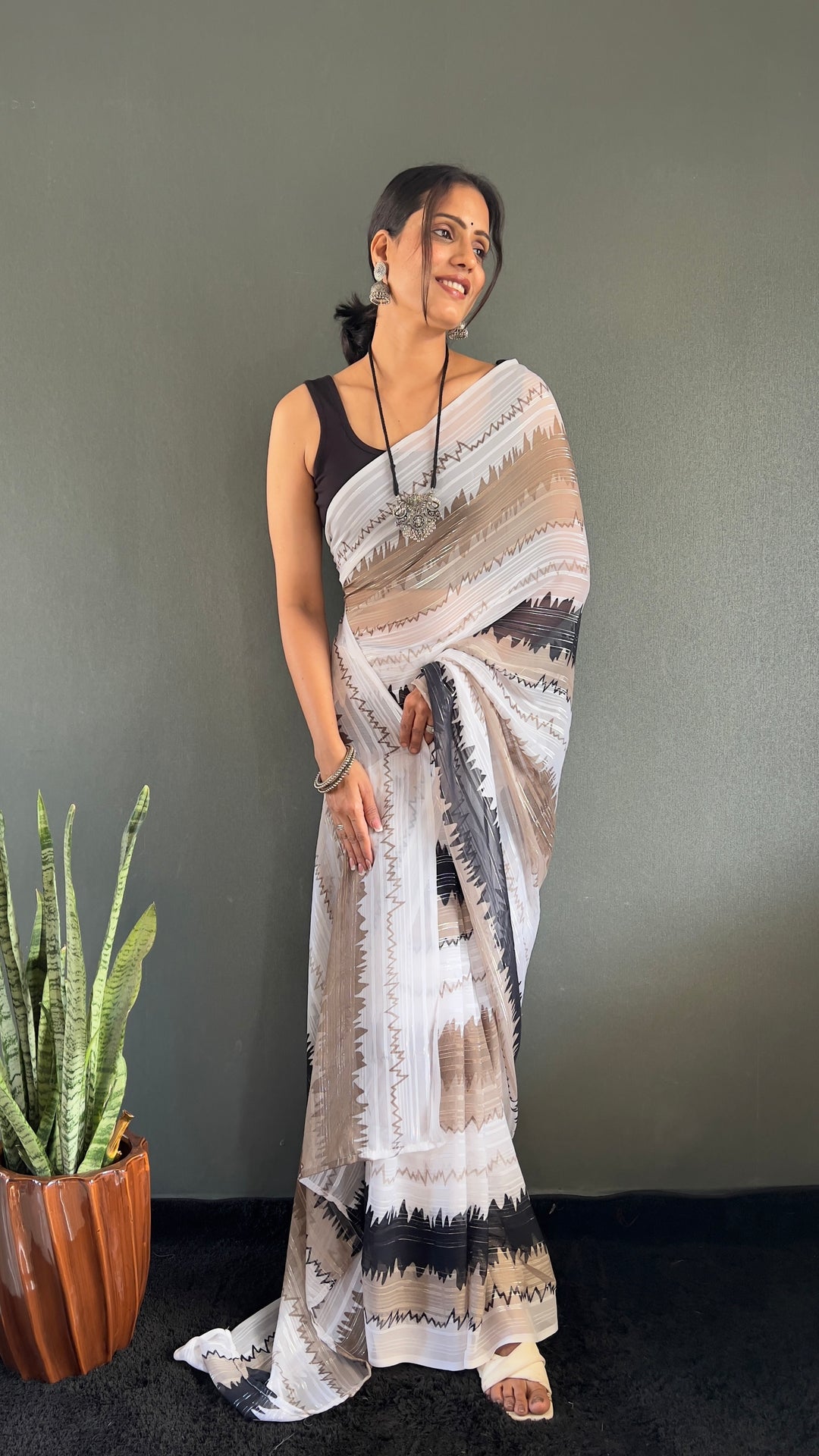 White-Black Color Naylone Saree With Beautiful Blouse