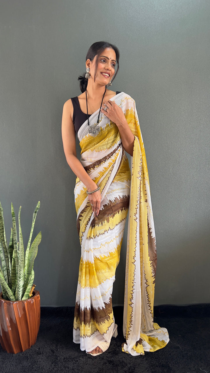 Yellow-Brown Color Naylone Saree With Beautiful Blouse