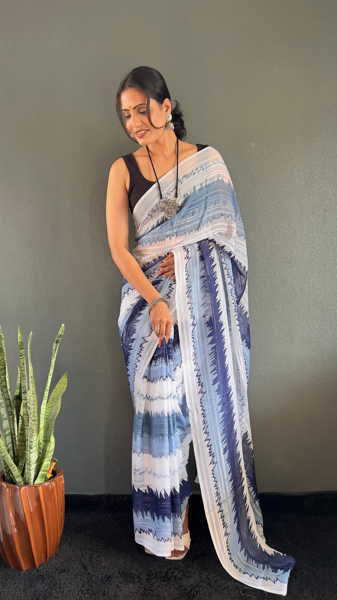 White-Blue Color Naylone Saree With Beautiful Blouse