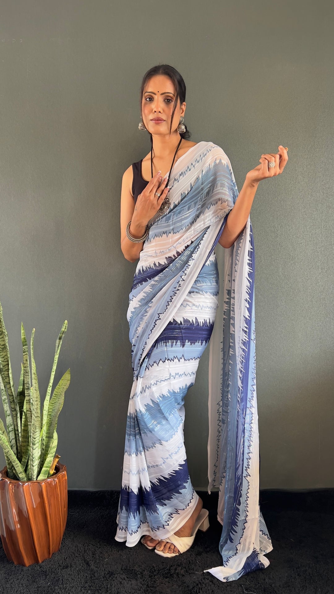 White-Blue Color Naylone Saree With Beautiful Blouse