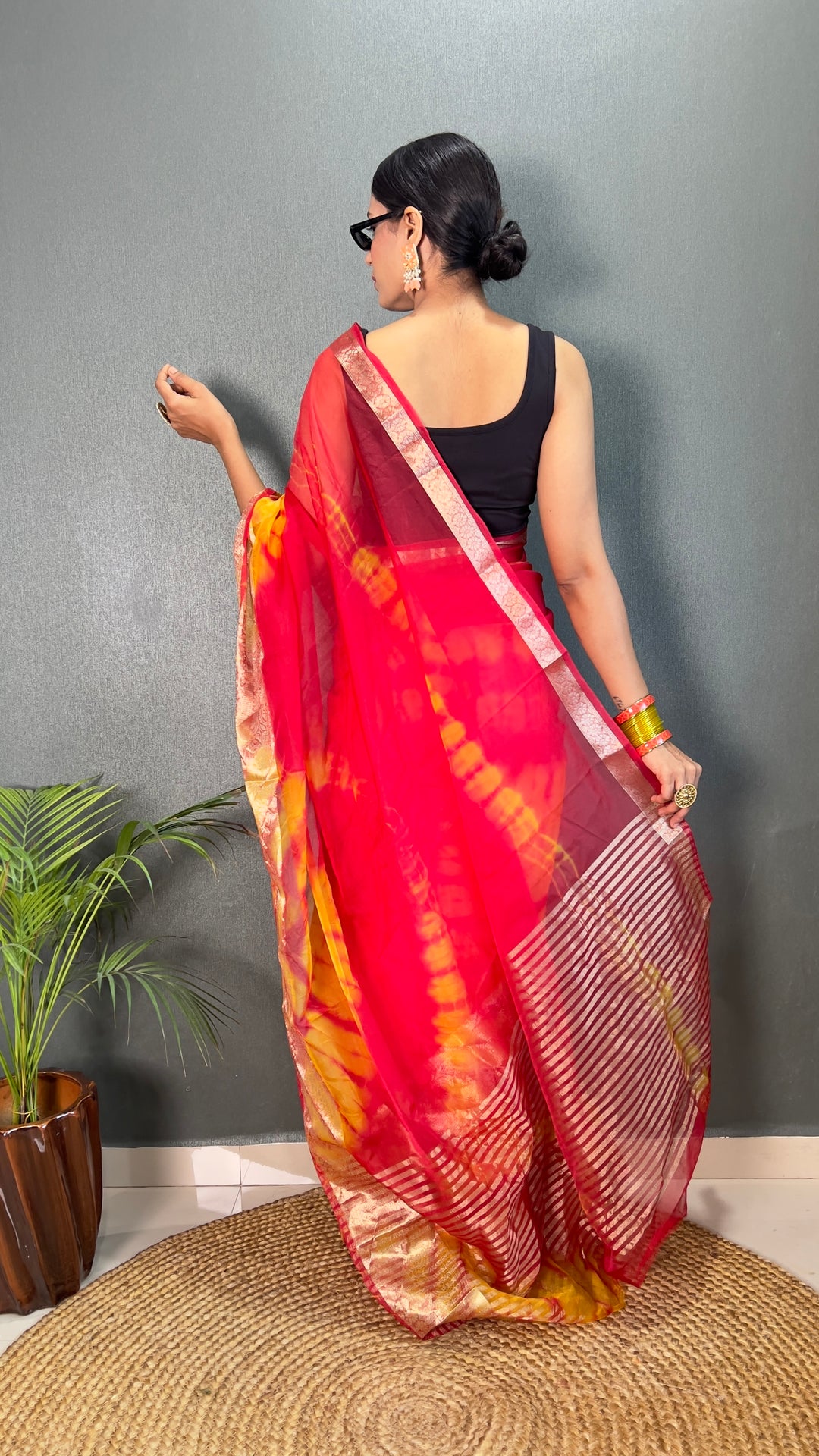 Red Color Kanjivaram Organza Saree Zari Weaving Work With Unstitched Blouse Piece