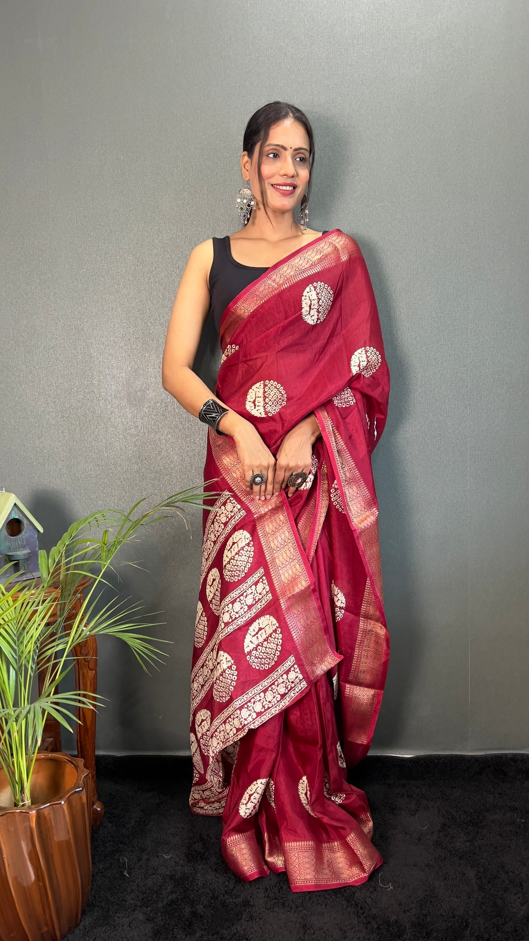 Red Color Soft Cotton Kalamkari Printed Saree With Beautiful Blouse