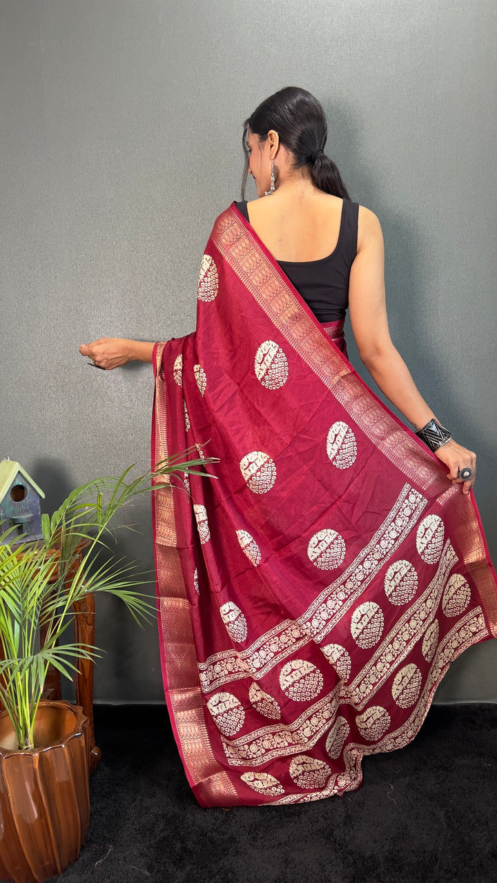 Red Color Soft Cotton Kalamkari Printed Saree With Beautiful Blouse
