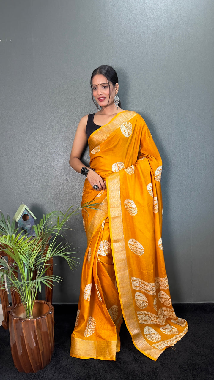 Yellow Color Soft Cotton Kalamkari Printed Saree With Beautiful Blouse