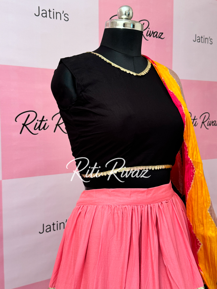 Pink and Black Rayon Traditional Navratri Lehenga Choli