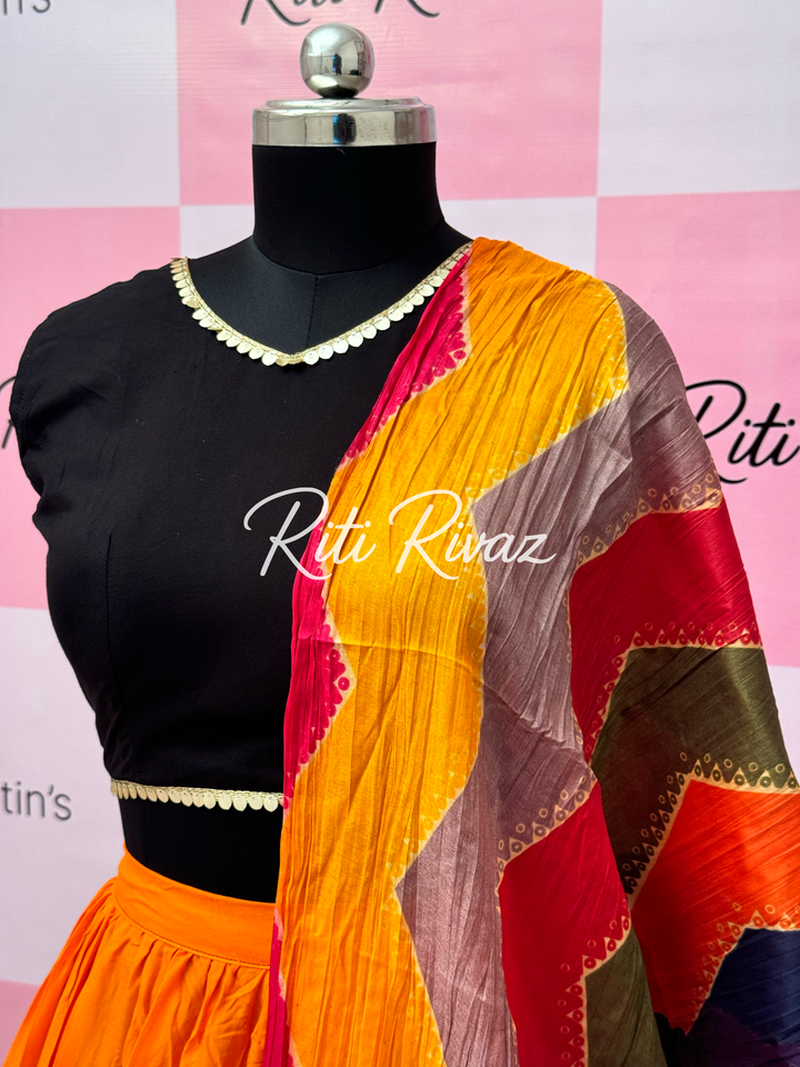 Orange and Black Rayon Traditional Navratri Lehenga Choli