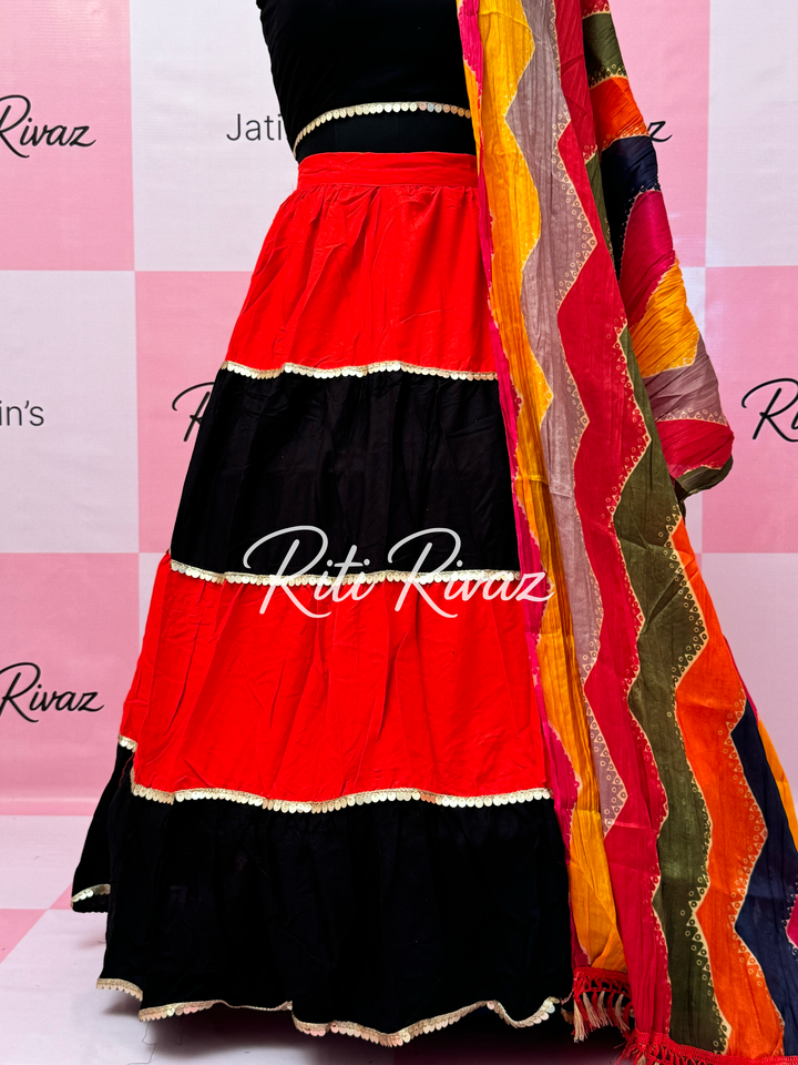 Red and Black Rayon Traditional Navratri Lehenga Choli