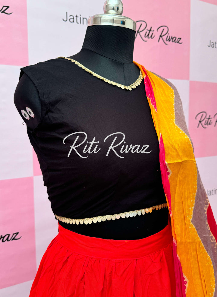 Red and Black Rayon Traditional Navratri Lehenga Choli