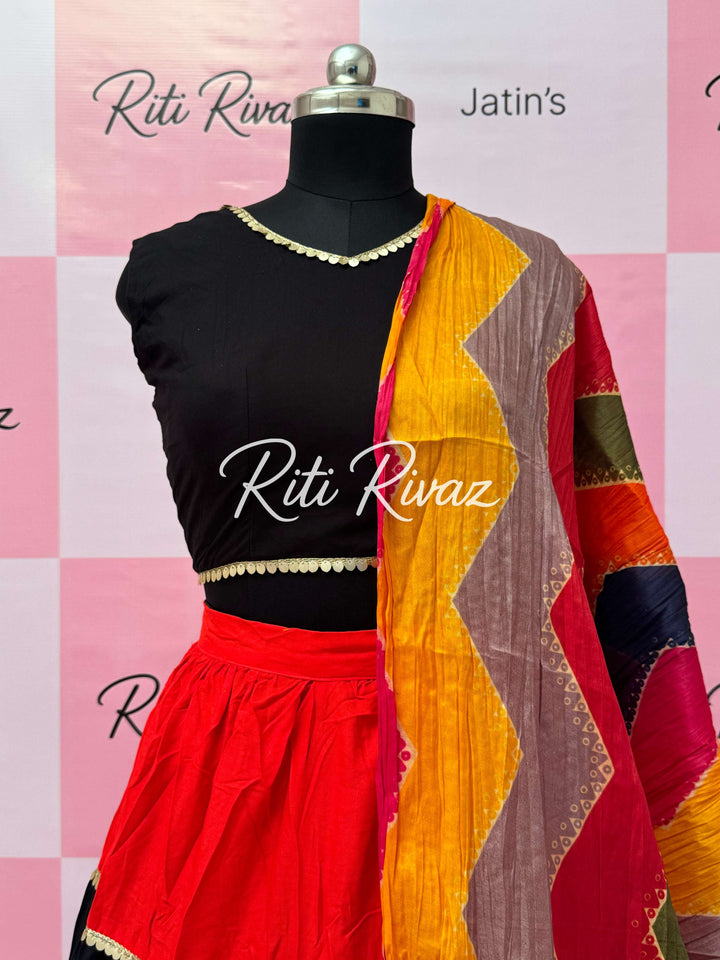 Red and Black Rayon Traditional Navratri Lehenga Choli