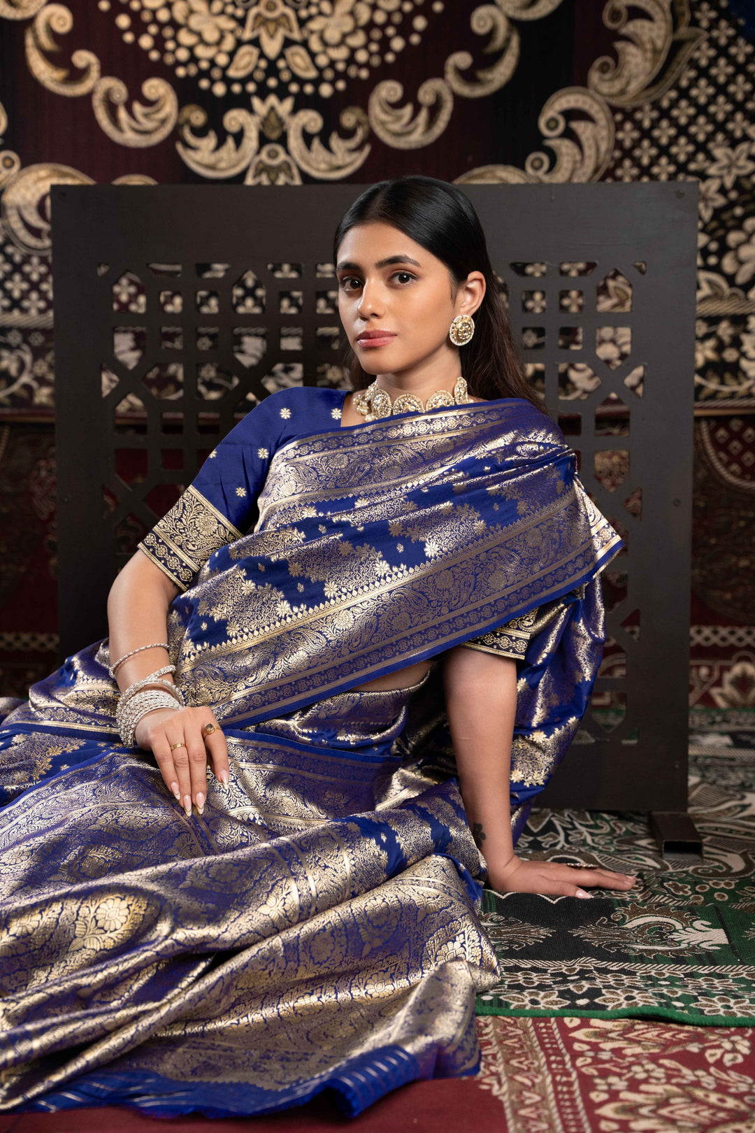 Royal Blue Color Banarasi Silk Saree With Zari Woven Design With Unstitched Blouse Piece