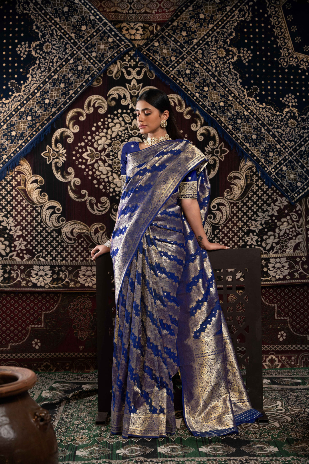 Royal Blue Color Banarasi Silk Saree With Zari Woven Design With Unstitched Blouse Piece