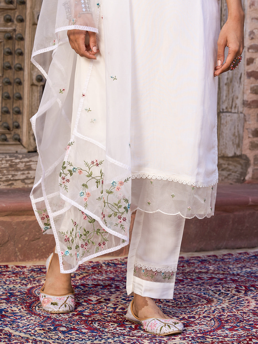 White Color with Embroidered Kurta with Pant And Dupatta Sets